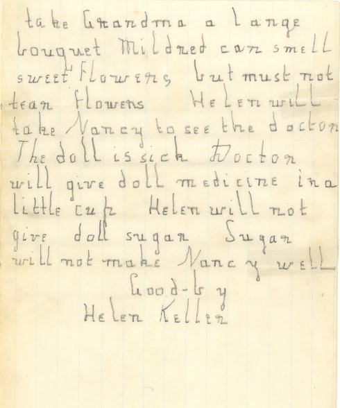 Note that the full text of the letter is transcribed below. Handwritten letter from Helen Keller to Mr. Goodnow, circa 1887.