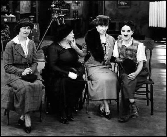 Polly Thomson, Anne Sullivan, Helen Keller, and Charlie Chaplin, 1918