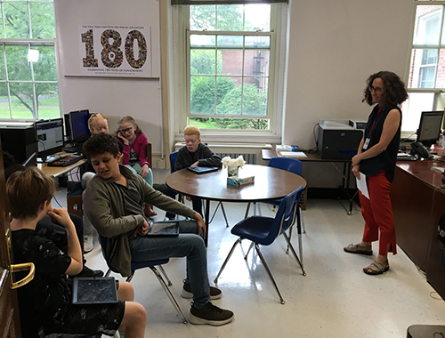 Helen Selsdon teaching the Helen Keller Archive to students