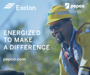 Energized to make a difference. Image of a Black male lineworker. Exelon and Pepco logos.