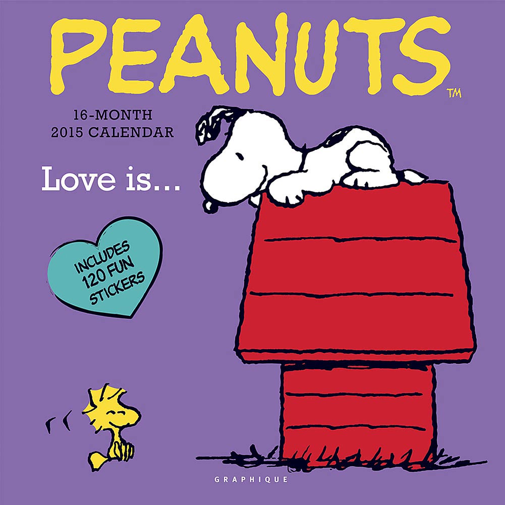 2015 Peanuts-themed 16-month calendar, with Snoopy and Woodstock on the cover. Includes 120 fun stickers!