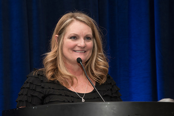 Rebecca (Becky) Coakley, accepting her 2017 Migel Medal