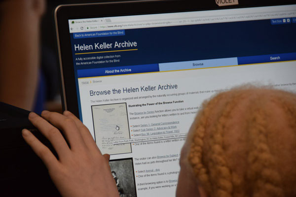 student using the Browse feature in the digital Helen Keller Archive