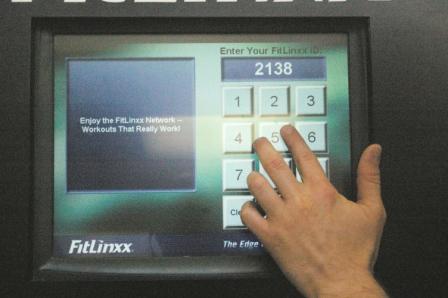 The main Fitlinxx kiosk also has a touch screen interface with no tactile indicators or speech output.