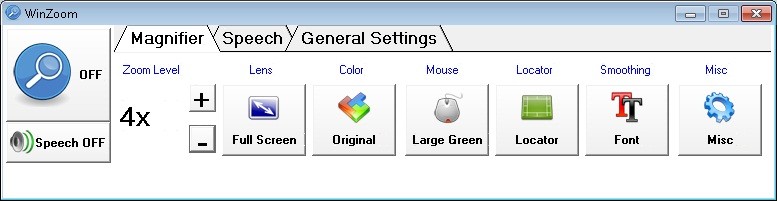 Image of the WinZoom control panel.