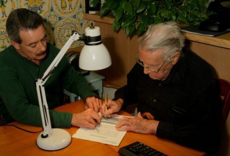 A man using a signature guide.