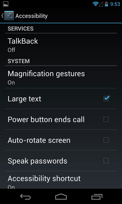 Screenshot of Android Accessibility settings