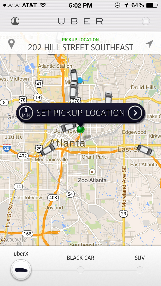 Screenshot of Uber User Interface